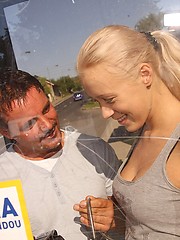 Horny guy banging a teenage hottie outdoors hard