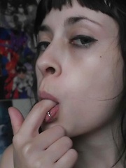 Emo and Busty GF Mari striptease in bedroom