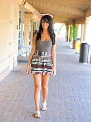 Rebecca does upskirts outside