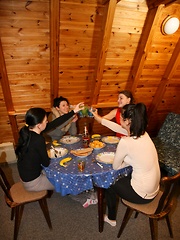 Blindfolded beauty touching her friends damp clits indoors